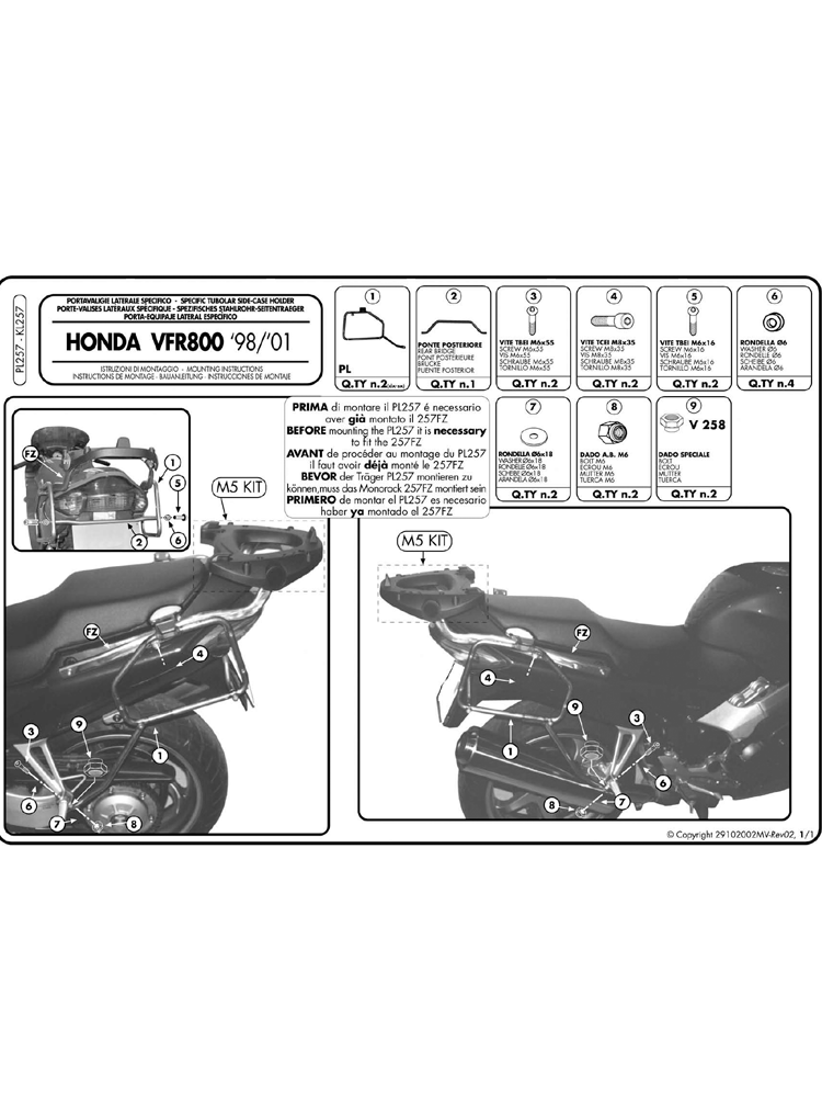 Specific pannier holder for MONOKEY side cases Honda VFR 800 98