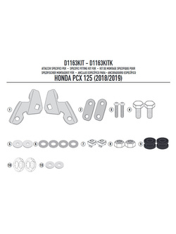 Specific fitting kit for screen 1163DT, 1129DT, 1129D GIVI